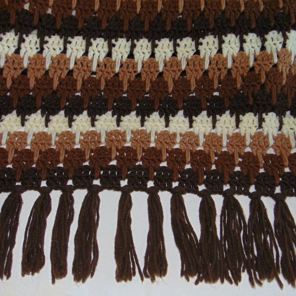 Vintage Afghan, Handmade, Shades of Brown, Beige and Ivory, 60 x76 - Picture 7 of 16